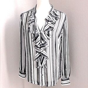 Cache Shear Ruffle Front Top Black/White M